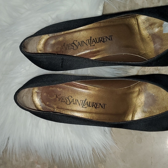 Yves saint laurent black  satin heel pumps slipon shoes size 7.5M - Picture 13 of 16